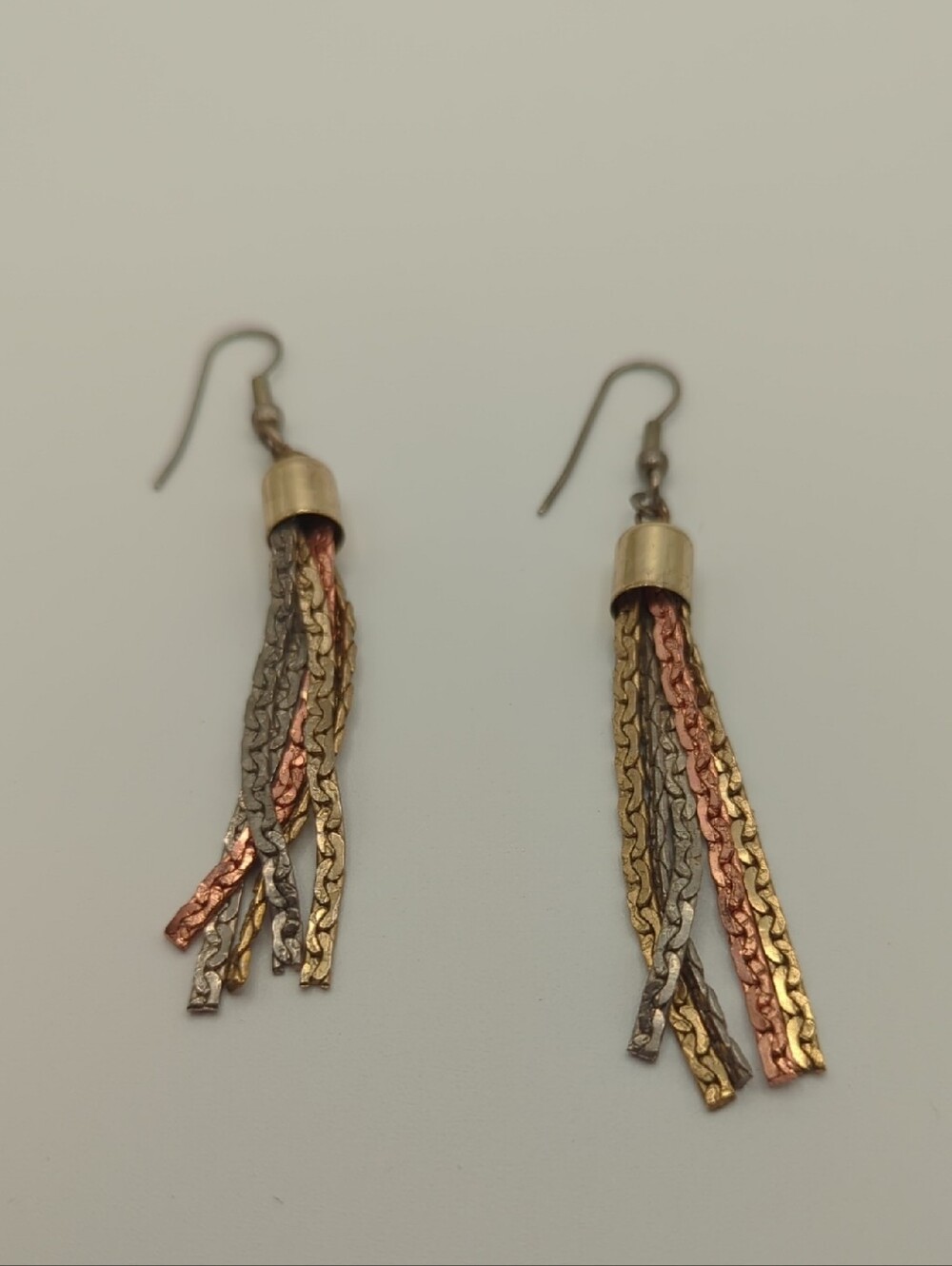 Tri-Color Tassel Drop Earrings - Gold, Silver & Rose Tone